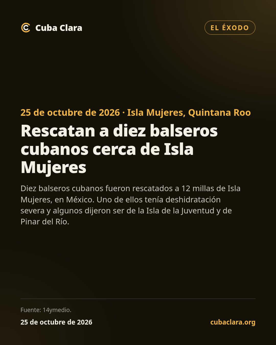 25 de octubre de 2026 · Isla Mujeres, Quintana Roo Rescatan a diez balseros cubanos cerca de Isla Mujeres