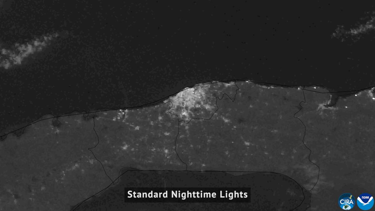 Occidente de Cuba de noche el 4 de enero de 2026, con La Habana iluminada